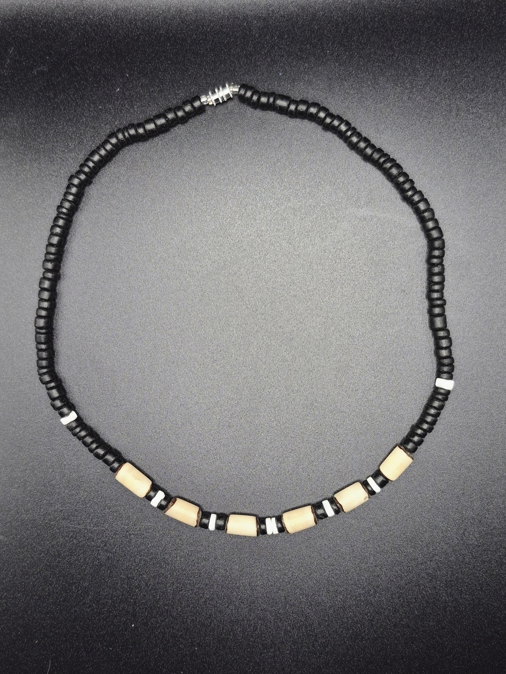 Black and Beige Beaded Necklace Unisex